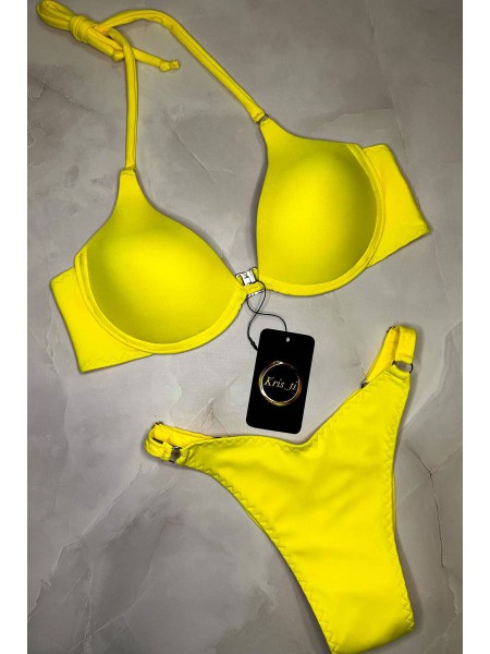 Жовтий жіночий купальник push-up 3D бразиліана на регуляторах Анжеліка